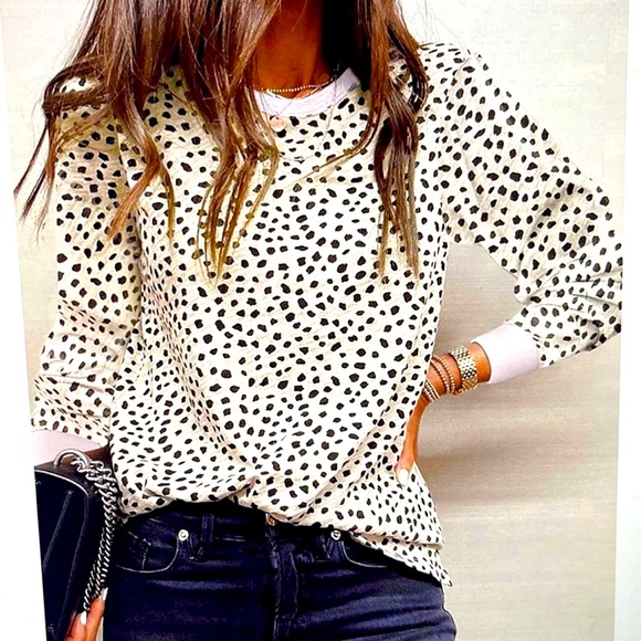 Silky Animal Print Long Sleeve Tee Shirt Cream Black Size 2X NWOT - Picture 2 of 6